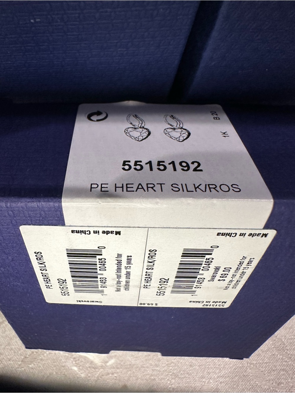 Swarovski Rose Gold Heart Crystal Drop Earrings - 5515192 - NIB - Picture 4 of 4